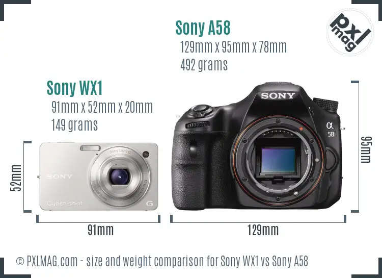 Sony WX1 vs Sony A58 size comparison