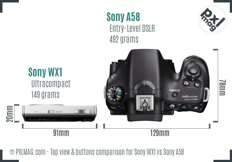 Sony WX1 vs Sony A58 top view buttons comparison