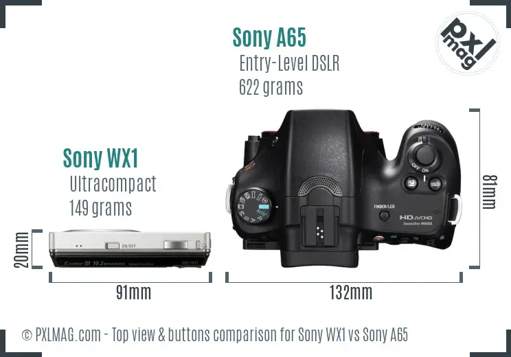 Sony WX1 vs Sony A65 top view buttons comparison