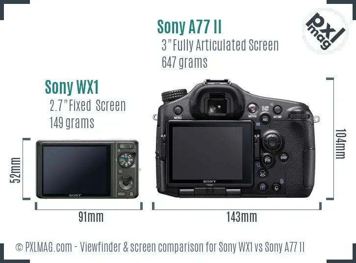Sony WX1 vs Sony A77 II Screen and Viewfinder comparison