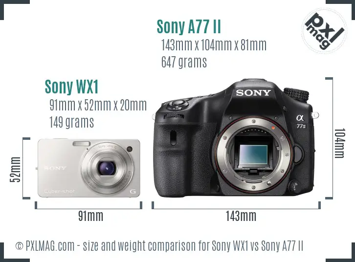 Sony WX1 vs Sony A77 II size comparison