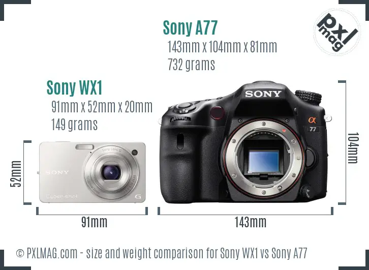 Sony WX1 vs Sony A77 size comparison