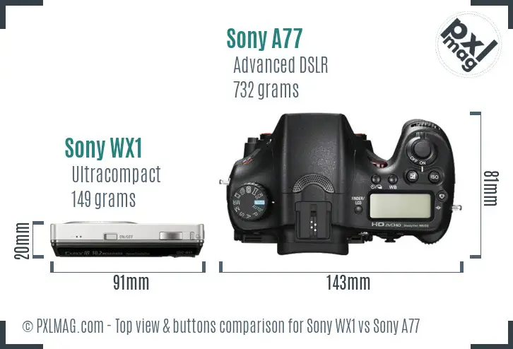 Sony WX1 vs Sony A77 top view buttons comparison