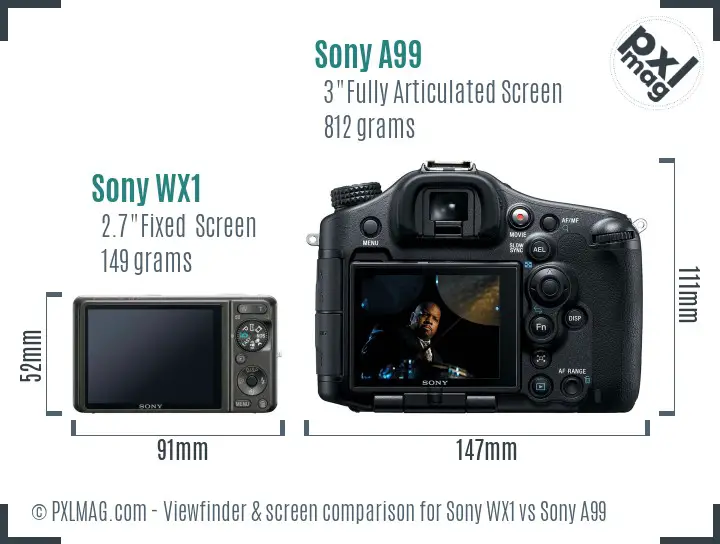 Sony WX1 vs Sony A99 Screen and Viewfinder comparison
