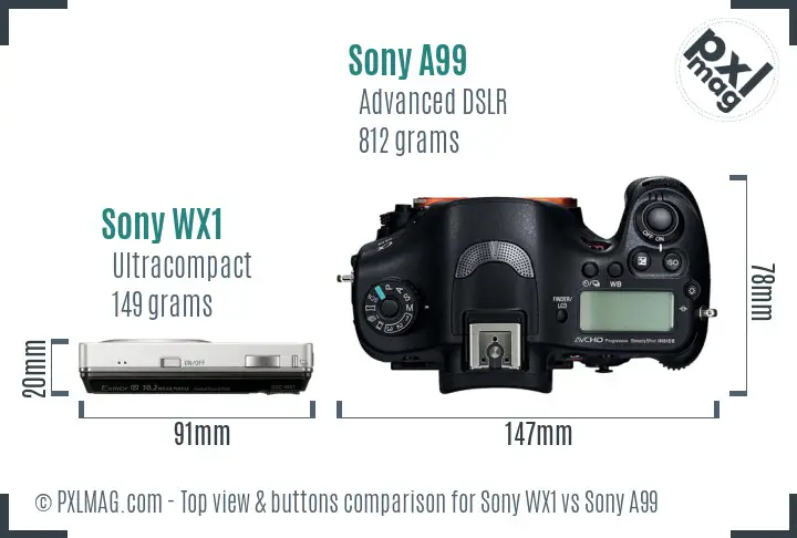 Sony WX1 vs Sony A99 top view buttons comparison