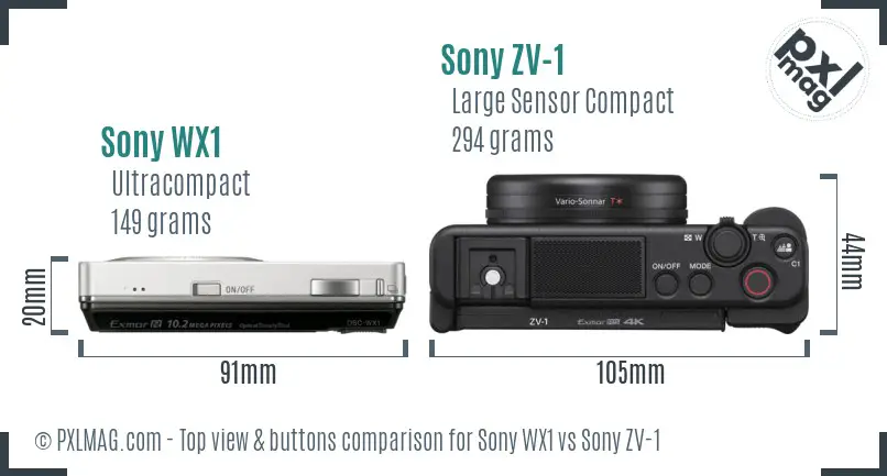 Sony WX1 vs Sony ZV-1 top view buttons comparison