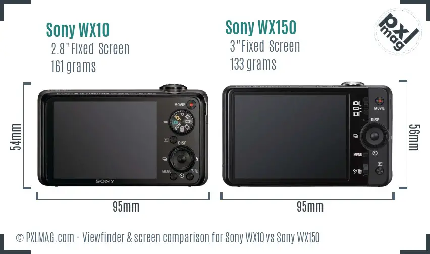 Sony WX10 vs Sony WX150 Screen and Viewfinder comparison