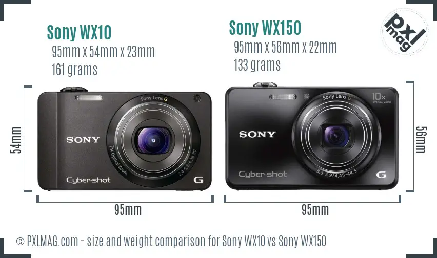 Sony WX10 vs Sony WX150 size comparison