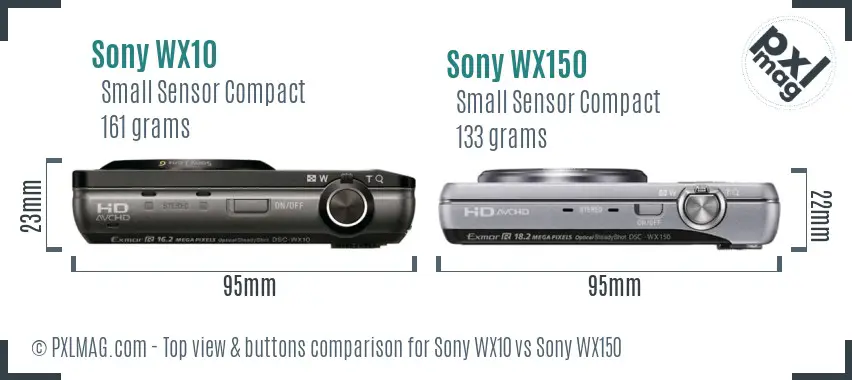 Sony WX10 vs Sony WX150 top view buttons comparison