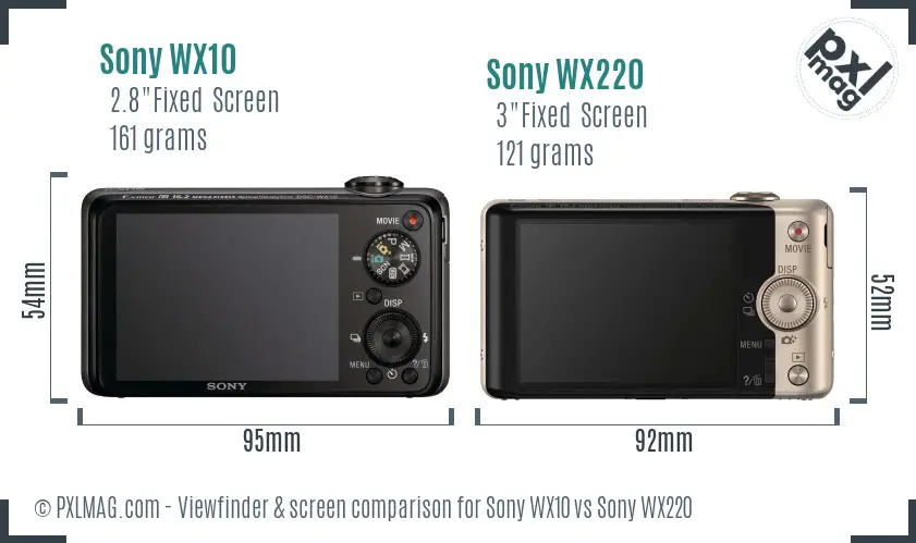 Sony WX10 vs Sony WX220 Screen and Viewfinder comparison