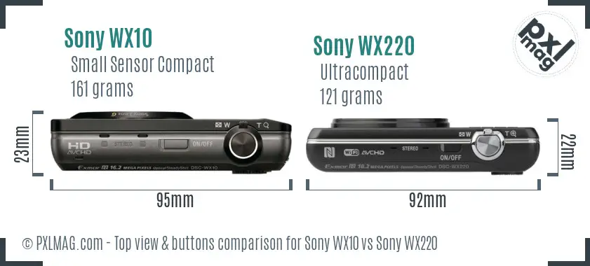 Sony WX10 vs Sony WX220 top view buttons comparison