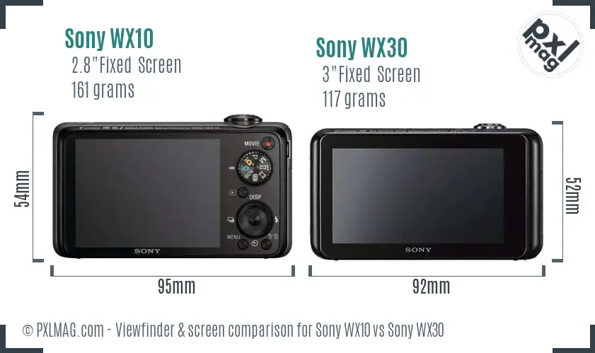 Sony WX10 vs Sony WX30 Screen and Viewfinder comparison