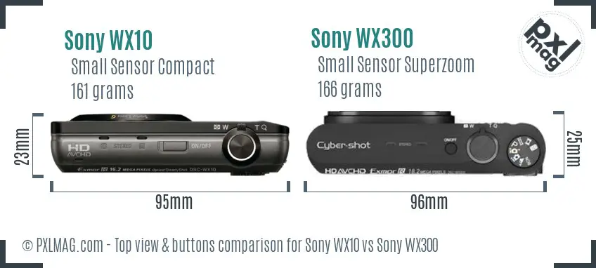 Sony WX10 vs Sony WX300 top view buttons comparison