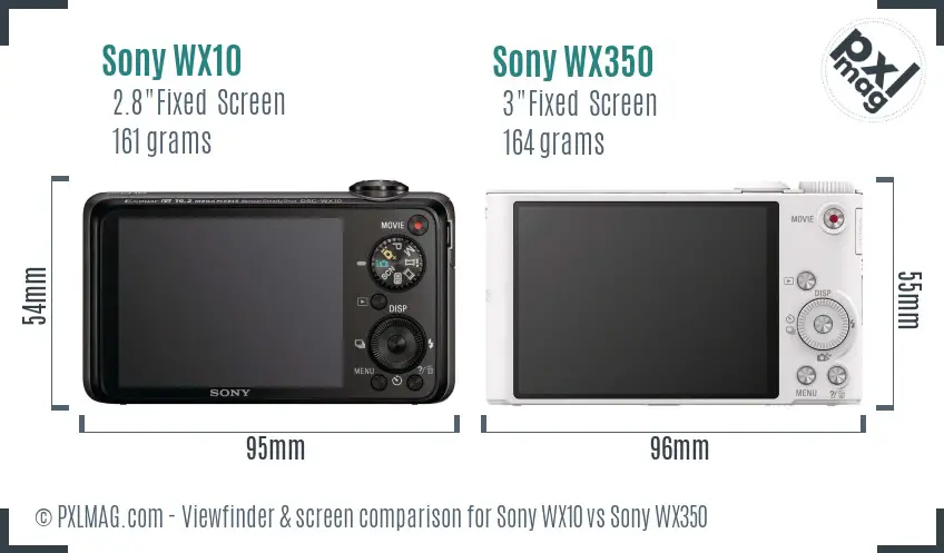 Sony WX10 vs Sony WX350 Screen and Viewfinder comparison