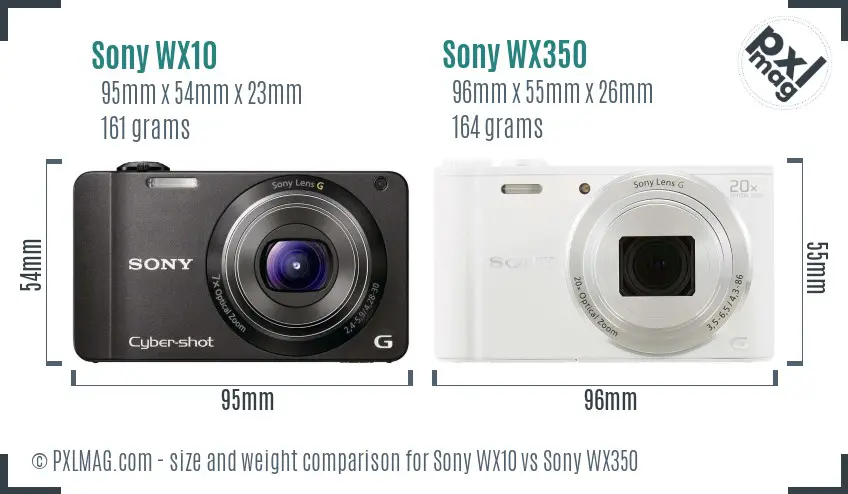 Sony WX10 vs Sony WX350 size comparison