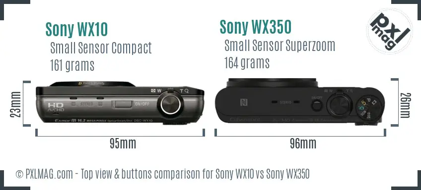 Sony WX10 vs Sony WX350 top view buttons comparison