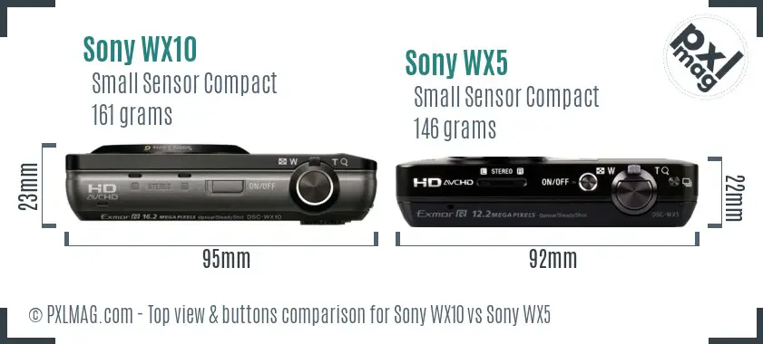Sony WX10 vs Sony WX5 top view buttons comparison