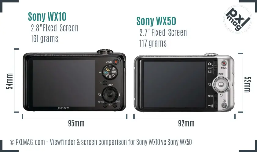 Sony WX10 vs Sony WX50 Screen and Viewfinder comparison