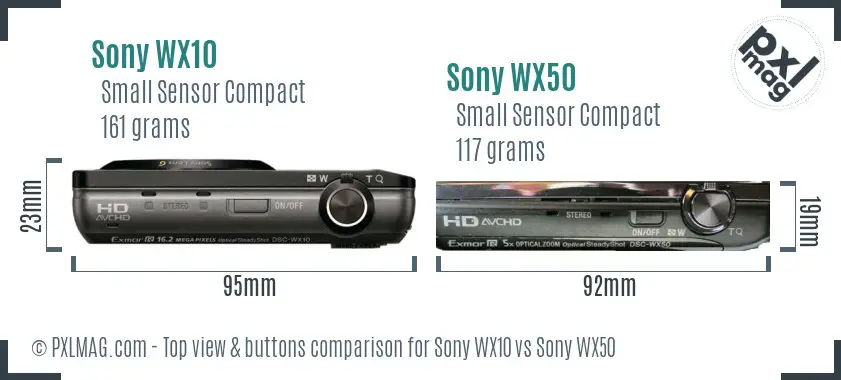 Sony WX10 vs Sony WX50 top view buttons comparison
