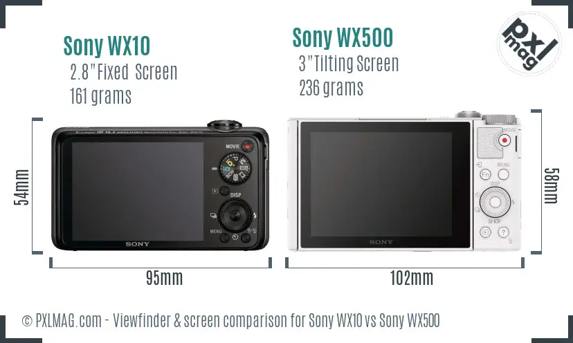 Sony WX10 vs Sony WX500 Screen and Viewfinder comparison