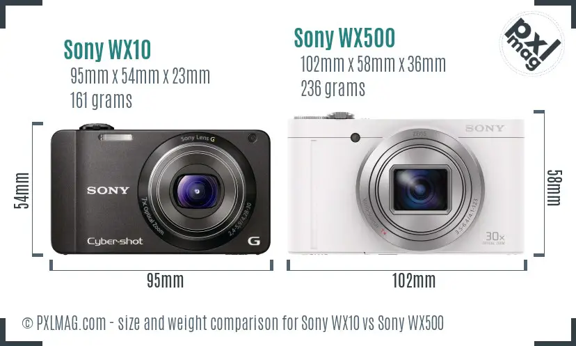 Sony WX10 vs Sony WX500 size comparison