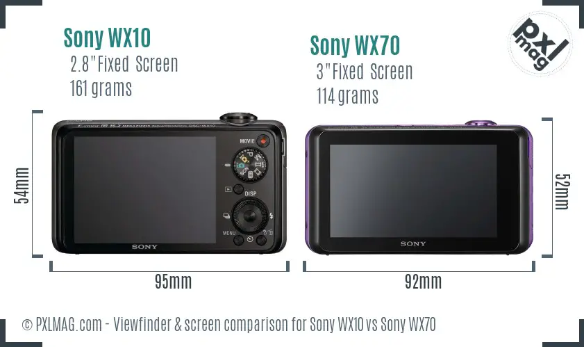 Sony WX10 vs Sony WX70 Screen and Viewfinder comparison