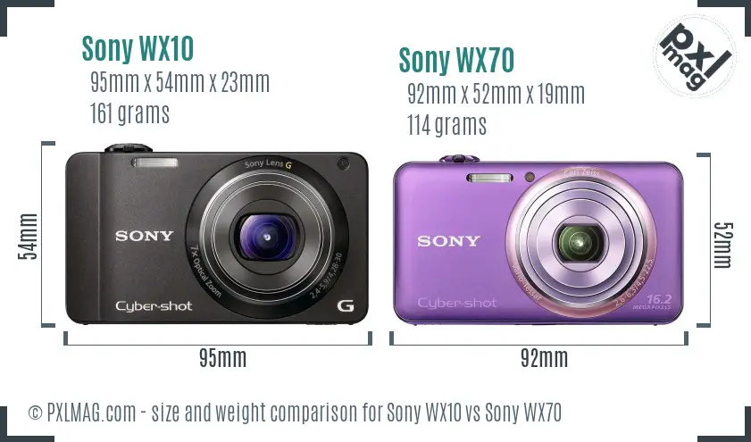Sony WX10 vs Sony WX70 size comparison
