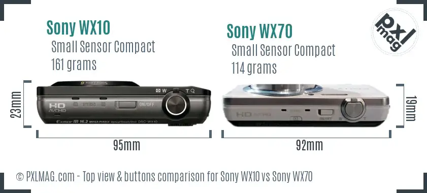 Sony WX10 vs Sony WX70 top view buttons comparison