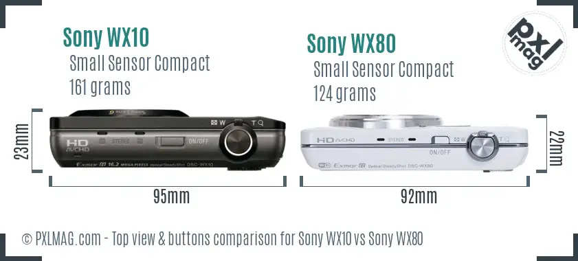 Sony WX10 vs Sony WX80 top view buttons comparison