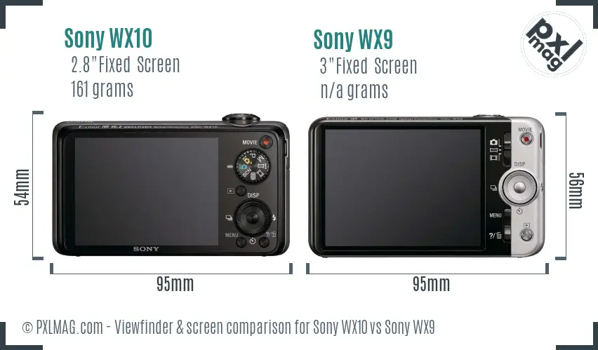 Sony WX10 vs Sony WX9 Screen and Viewfinder comparison