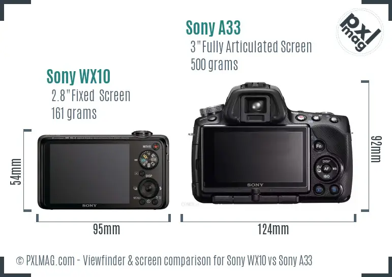 Sony WX10 vs Sony A33 Screen and Viewfinder comparison