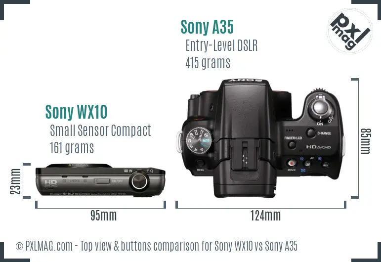Sony WX10 vs Sony A35 top view buttons comparison