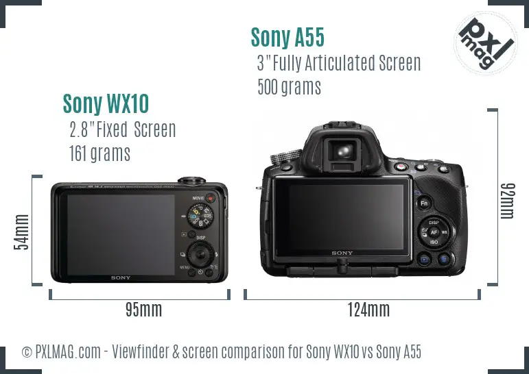 Sony WX10 vs Sony A55 Screen and Viewfinder comparison