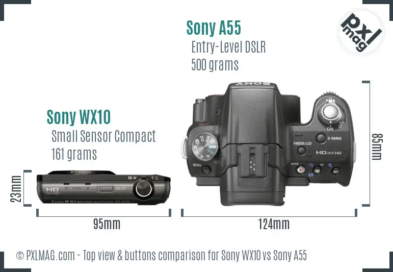 Sony WX10 vs Sony A55 top view buttons comparison