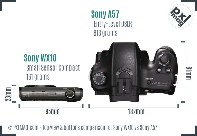 Sony WX10 vs Sony A57 top view buttons comparison