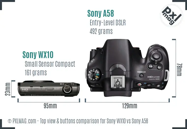 Sony WX10 vs Sony A58 top view buttons comparison