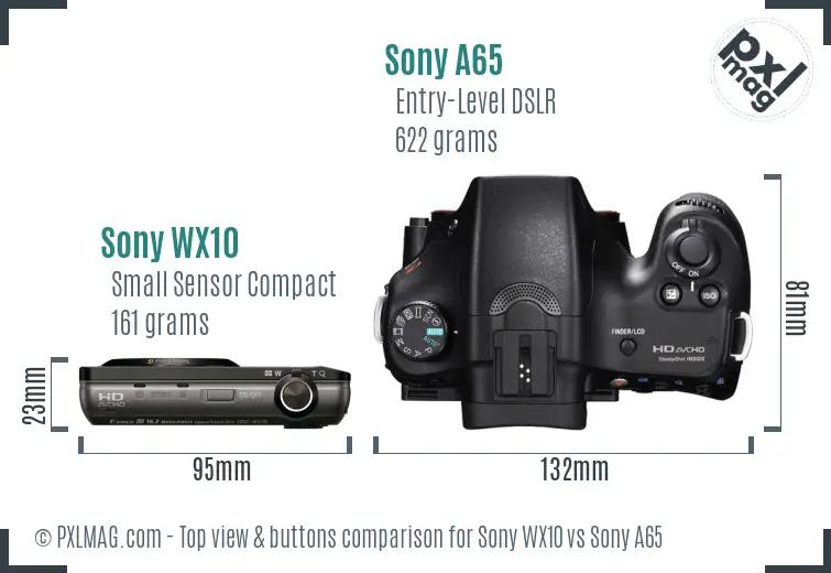 Sony WX10 vs Sony A65 top view buttons comparison