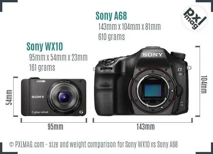 Sony WX10 vs Sony A68 size comparison