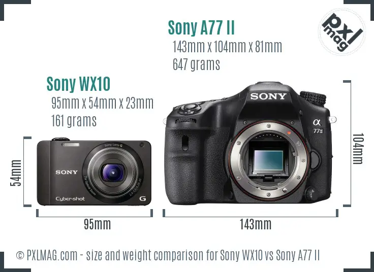 Sony WX10 vs Sony A77 II size comparison