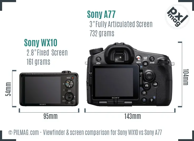 Sony WX10 vs Sony A77 Screen and Viewfinder comparison