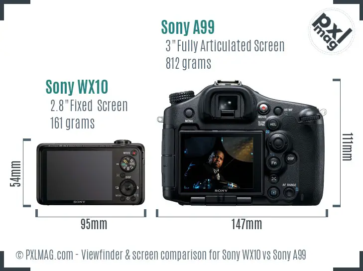 Sony WX10 vs Sony A99 Screen and Viewfinder comparison