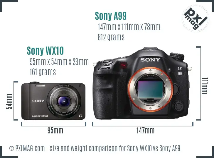 Sony WX10 vs Sony A99 size comparison