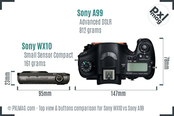 Sony WX10 vs Sony A99 top view buttons comparison