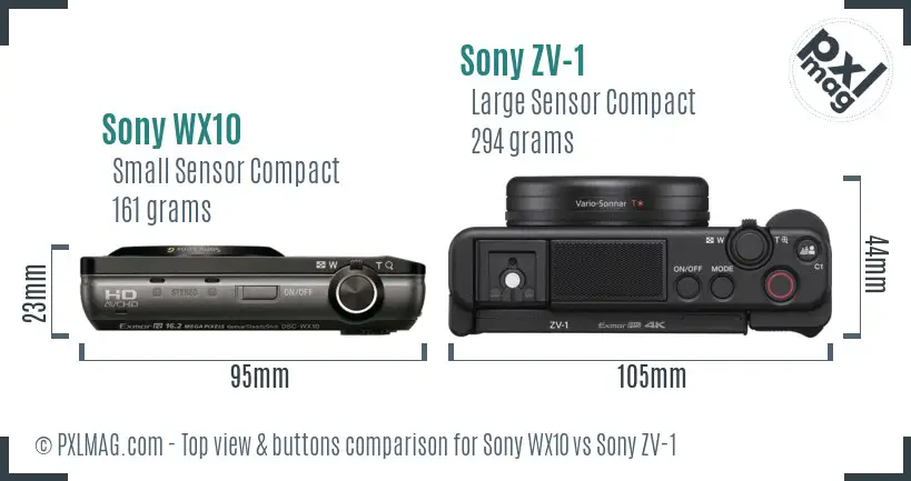 Sony WX10 vs Sony ZV-1 top view buttons comparison