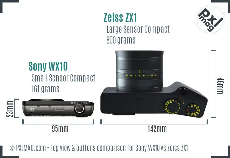 Sony WX10 vs Zeiss ZX1 top view buttons comparison