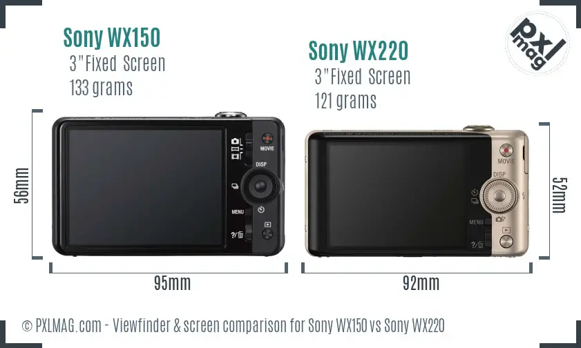 Sony WX150 vs Sony WX220 Screen and Viewfinder comparison