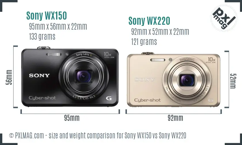 Sony WX150 vs Sony WX220 size comparison