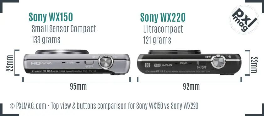 Sony WX150 vs Sony WX220 top view buttons comparison