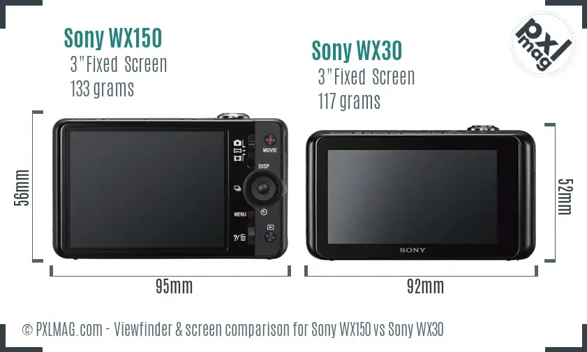 Sony WX150 vs Sony WX30 Screen and Viewfinder comparison