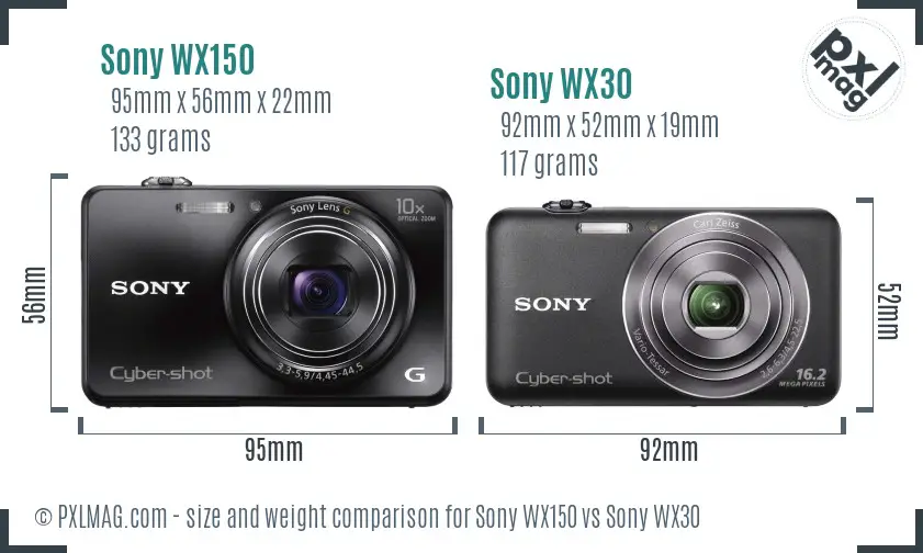 Sony WX150 vs Sony WX30 size comparison